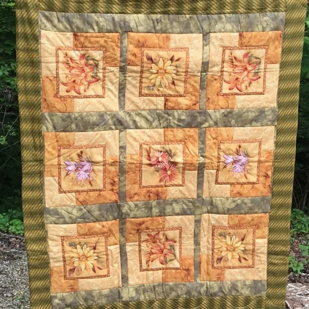 NWT. Hand Crafted Yellow Flower Quilt